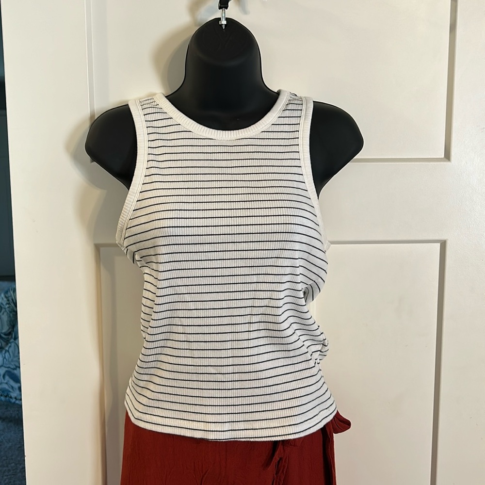 H&M ribbed tank top, M black and white striped